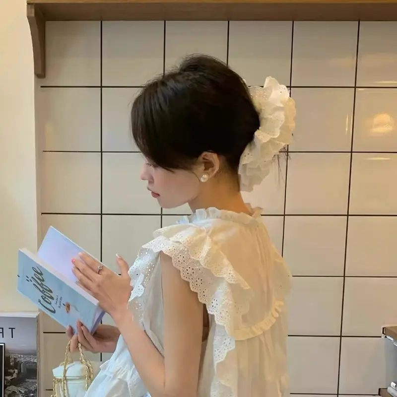 ver同款纯色蕾丝花边大肠发圈女2024新款发绳扎头花高级感发饰