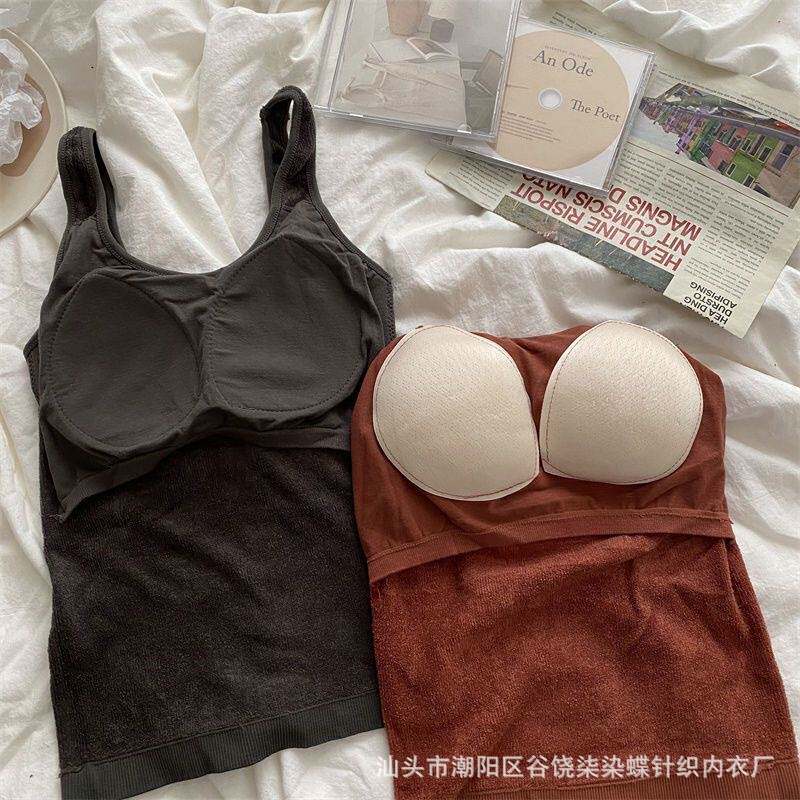 加绒吊带背心女内搭带胸垫秋冬季背心吊带