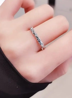 高级感开口戒树藤纹爱心情侣对戒贵族魅力925纯银戒指女时尚简约