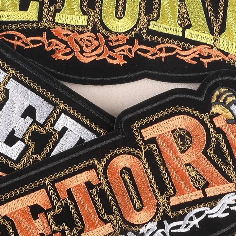 电脑绣花标英文机车服服装带背胶字母大号刺绣布贴