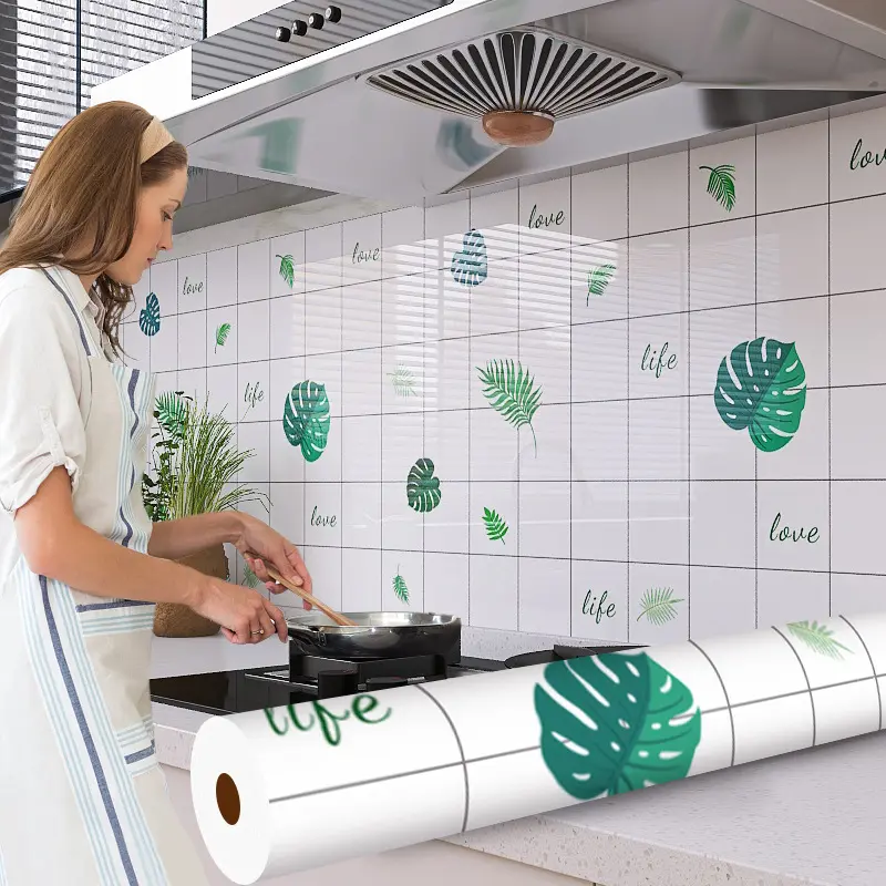 厨房灶台防油贴纸防水耐高温墙贴蓝色烧烤60宽橱柜台面翻新墙纸