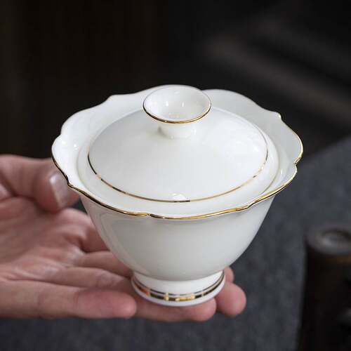 异形大小号羊脂玉盖碗德化白瓷三才碗陶瓷茶具家用功夫茶具茶碗