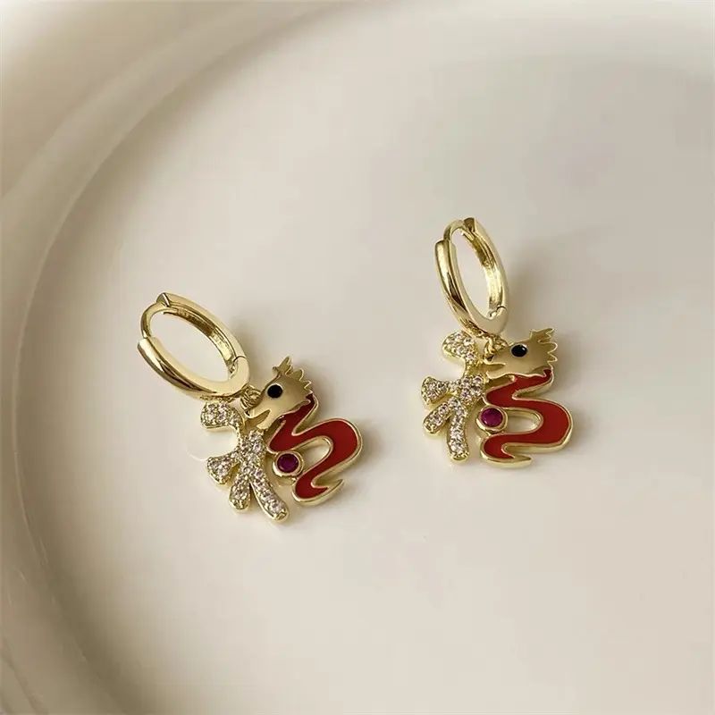 龙年耳环小众设计感高级福字耳钉女红色耳扣本命年耳饰新中式