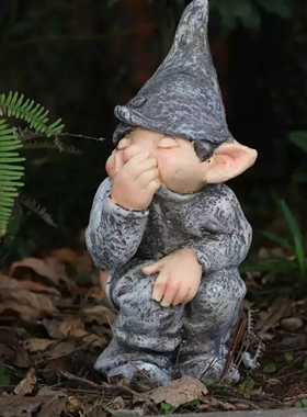 创意艺术庭院设计拉臭臭矮人田园树脂摆件 设计装饰品摆件