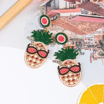 创意菠萝合金耳饰  欧美设计感米珠镶钻高级earings夏季海边