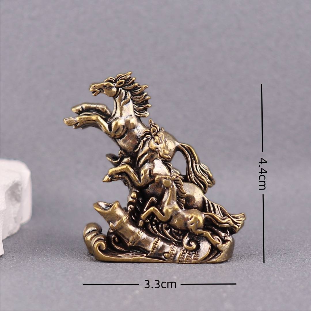 纯黄铜万马奔腾生肖马到成功复古实心装饰办公桌面茶宠工艺品摆件图片