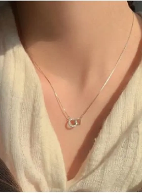 韩版方形圆扣项链女轻奢简约学生镶钻小众设计感锁骨链潮网红个性