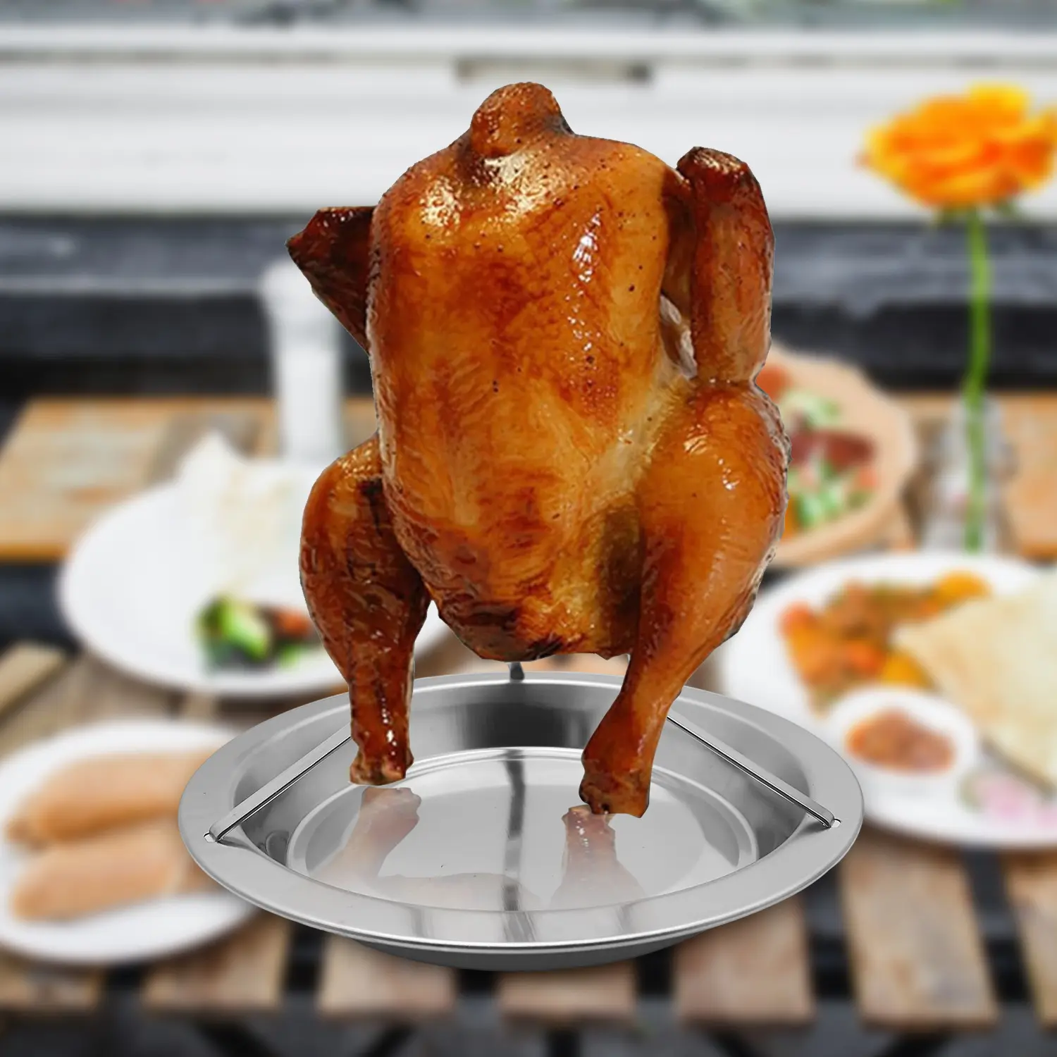 不锈钢烤鸡架子 430户外多功能折叠烤盆架  木炭烤鸡盆工