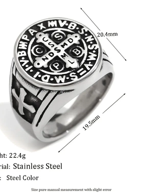 欧美气质个性嘻哈新款手饰不锈钢镀18k金复古十字架字母男士戒指