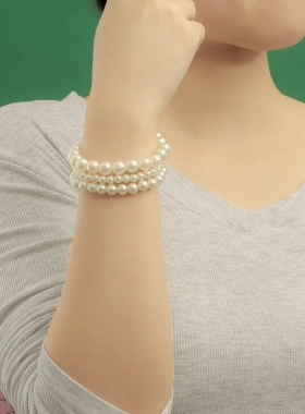 欧美饰品 时尚潮流白色珍珠女手链 简约三件套个性简约流行