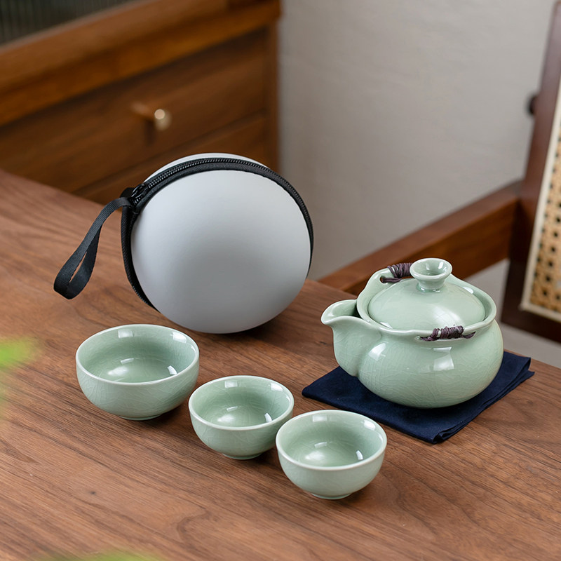 便携式哥窑一壶三杯旅行茶具中式简约快客杯户外露营手抓壶套装,餐饮具,旅行茶具,淘宝优惠券,粉丝福利购,淘宝优惠卷