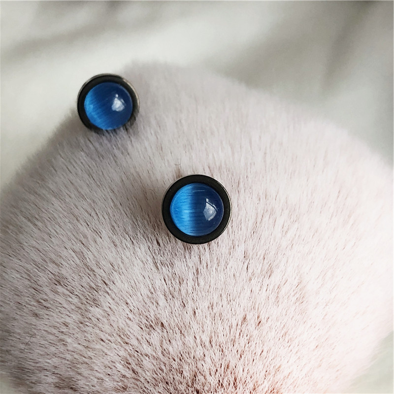 猫眼石耳钉女钛合金纯银针蓝色耳饰高级感气质2025新款小众耳环男