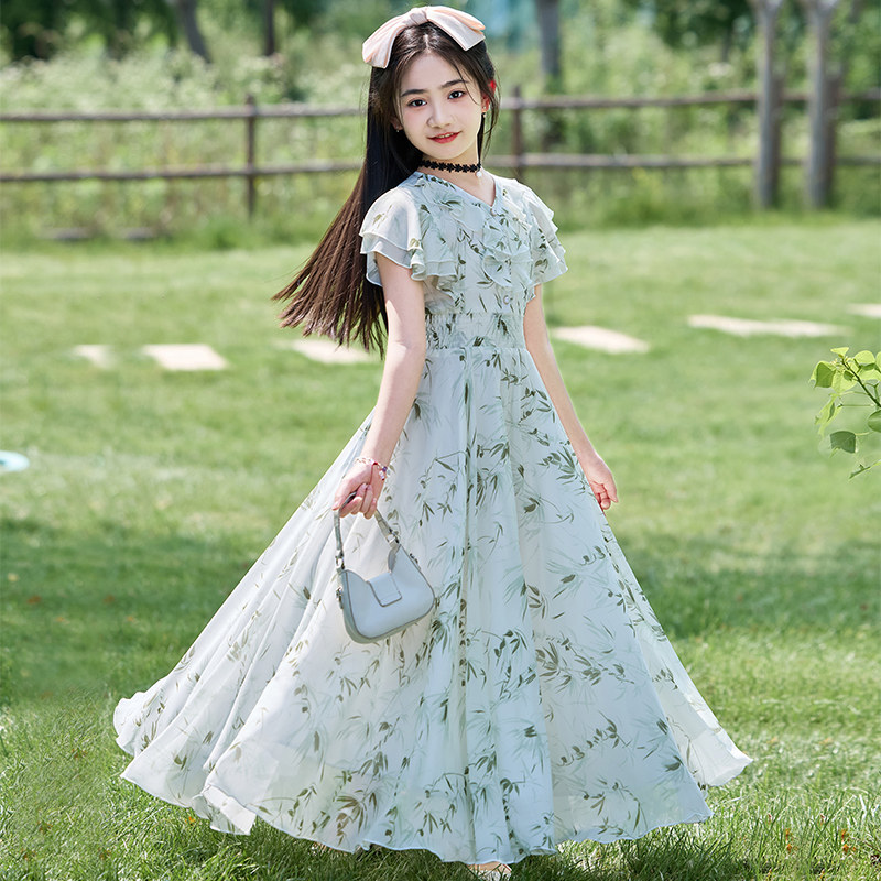 女童夏连衣裙2025新款薄款夏季中大童碎花公主风裙子女孩雪纺长裙