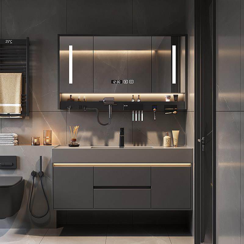 浴室柜纳米岩石一体盆化妆室简约实木卫浴洗漱台洗脸洗手盆柜组合