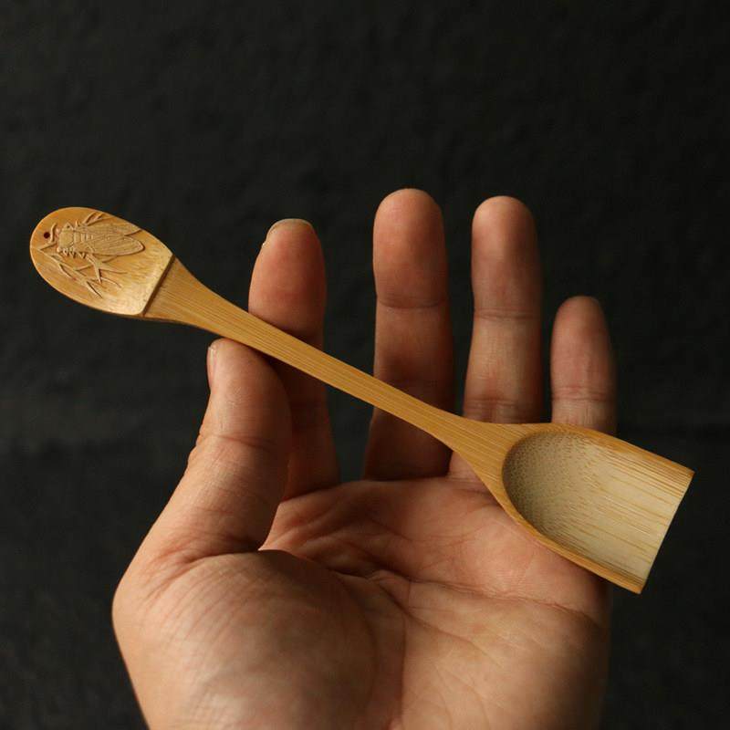 精品名家戚挺飞纯手工雕刻天然老玉竹小茶铲竹雕竹制茶粉勺小茶勺,特色手工艺,竹编/竹雕,淘宝优惠券,粉丝福利购,淘宝优惠卷