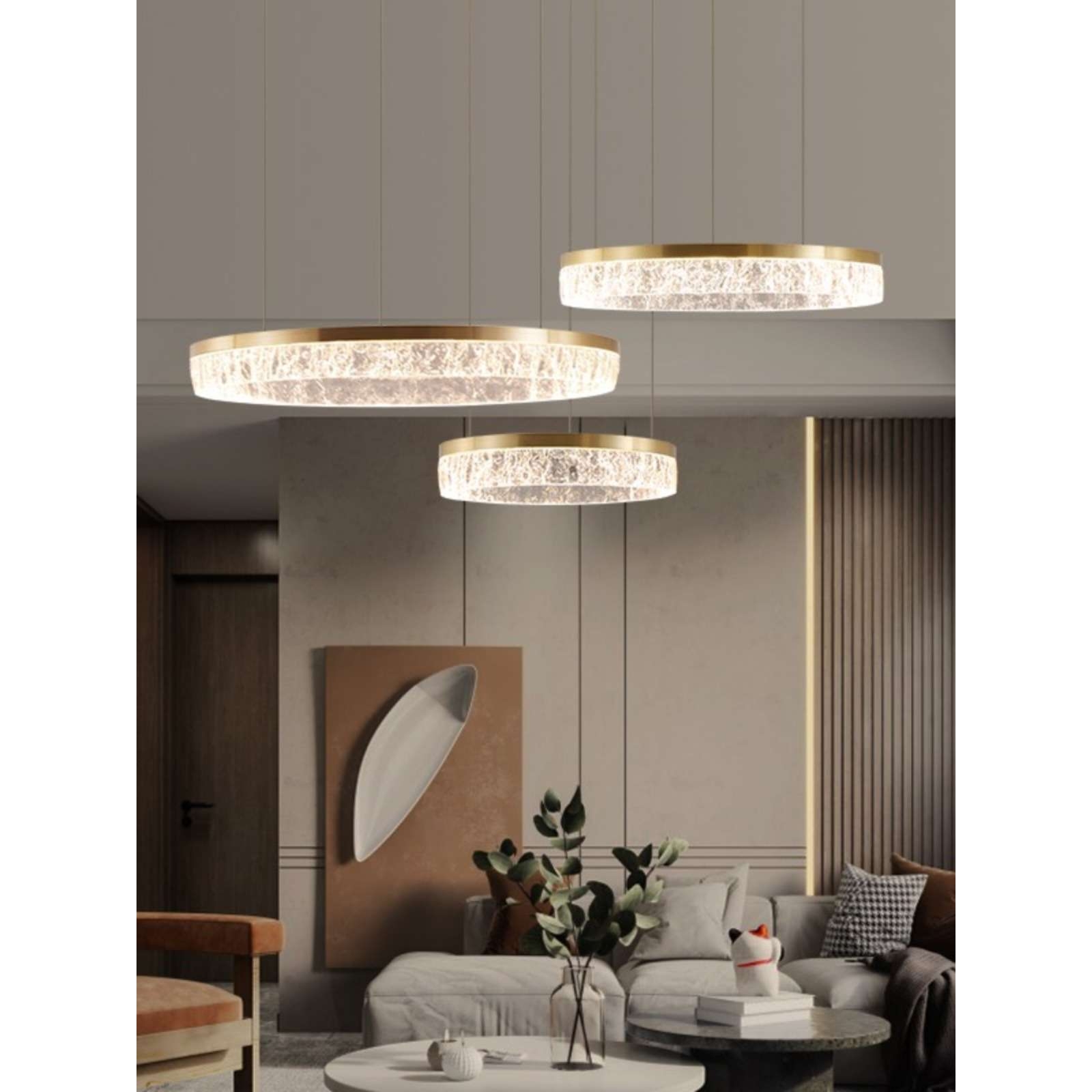 客厅吊灯设计师款圆环冰裂纹别墅样板房间灯现代简约卧室餐厅灯具