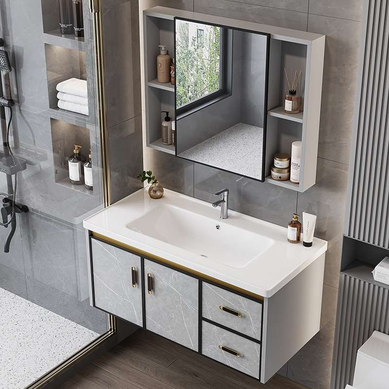 卫生间太空铝碳浴室柜一体陶瓷盆柜组合现代简约阳台窄边洗漱台盆