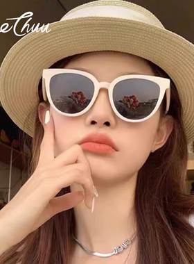 MeeChuu猫眼墨镜女高级感太阳镜白色框时尚复古防紫外线明星同款