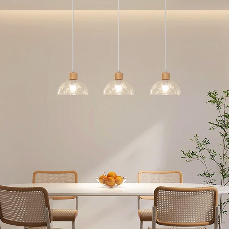 新款北欧吊灯餐厅灯原木风创意玻璃刻花灯罩床头民宿客厅中山灯具