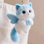原创爆款 浅蓝色可爱小猫肉嘟嘟毛绒挂件高颜值卡通小猫挂件送礼物