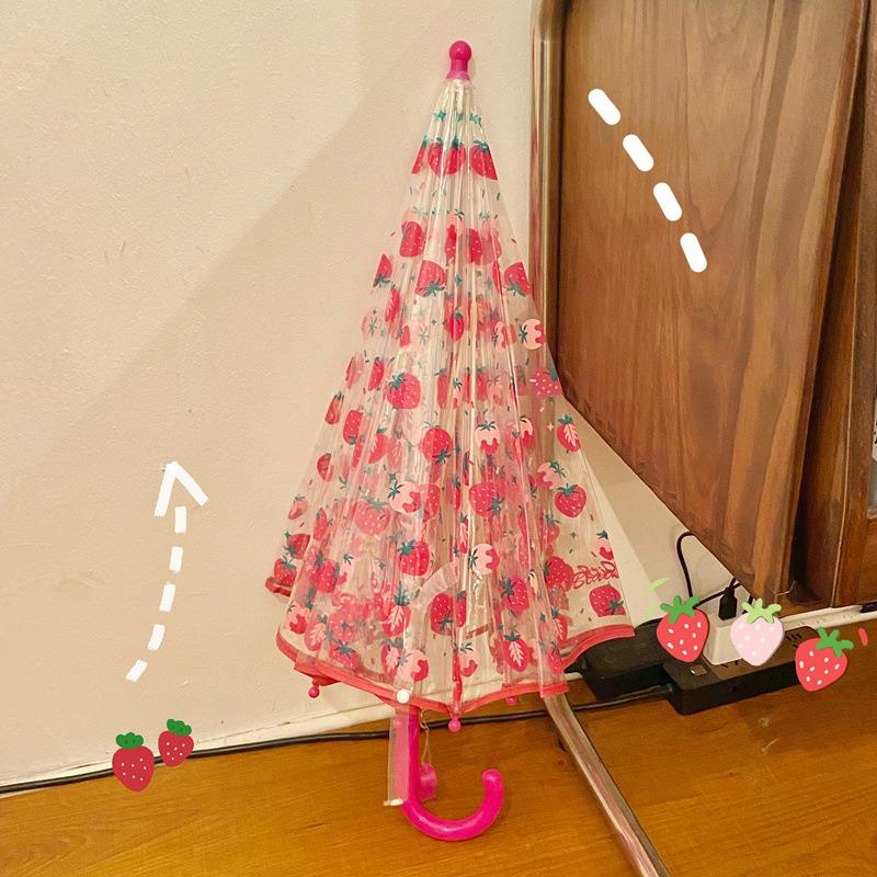 3-9岁儿童印花雨伞草莓长柄透明伞卡通独角兽兔子图案小女孩学生