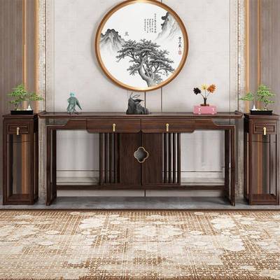 新中式中堂六件套全实木供桌条案八仙桌农村堂屋案台长条桌供台神