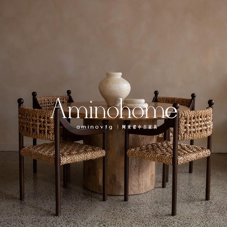 复古奶油风藤编餐椅家用小户型法式中古设计师椅子咖啡厅靠背藤椅