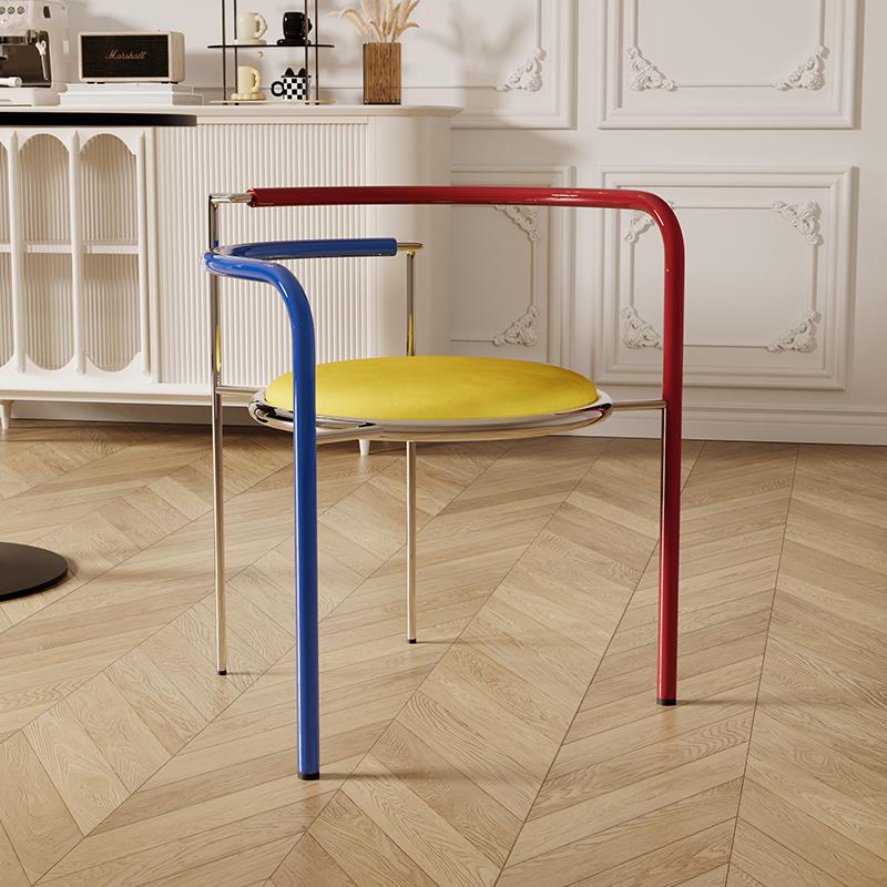 包豪斯扶手椅不锈钢中古红蓝设计师餐椅家居博主同款客厅家用椅子