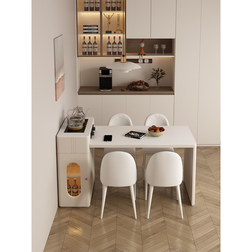 奶油风格岛餐桌和茶几集成可伸缩家庭小公寓石板餐桌现代简单经济