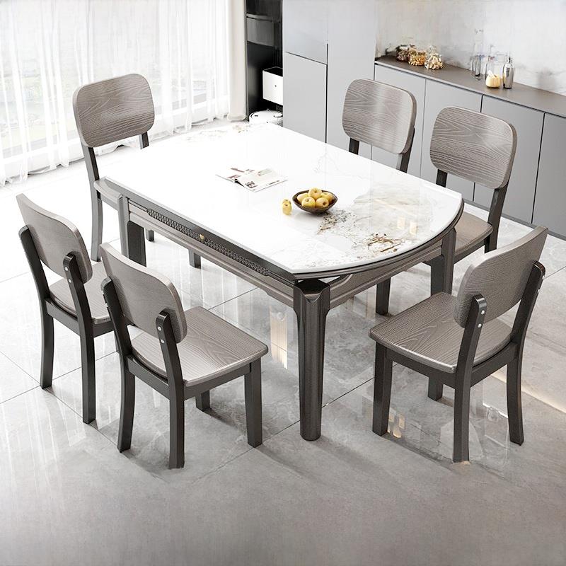 金属烤漆实木岩板餐桌椅组合家用小户型轻奢伸缩餐桌饭桌可变圆桌