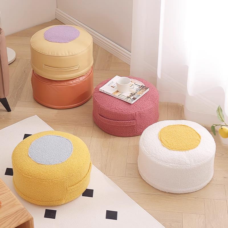小凳子软包加厚家用矮凳客厅板凳可叠放卧室阳台坐垫圆凳创意坐凳