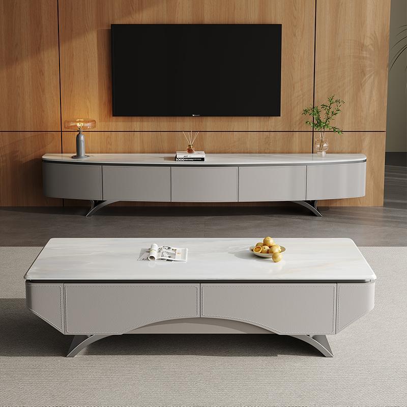 天然大理石茶几电视柜简约现代家用客厅高级感可储物实木岩板地柜