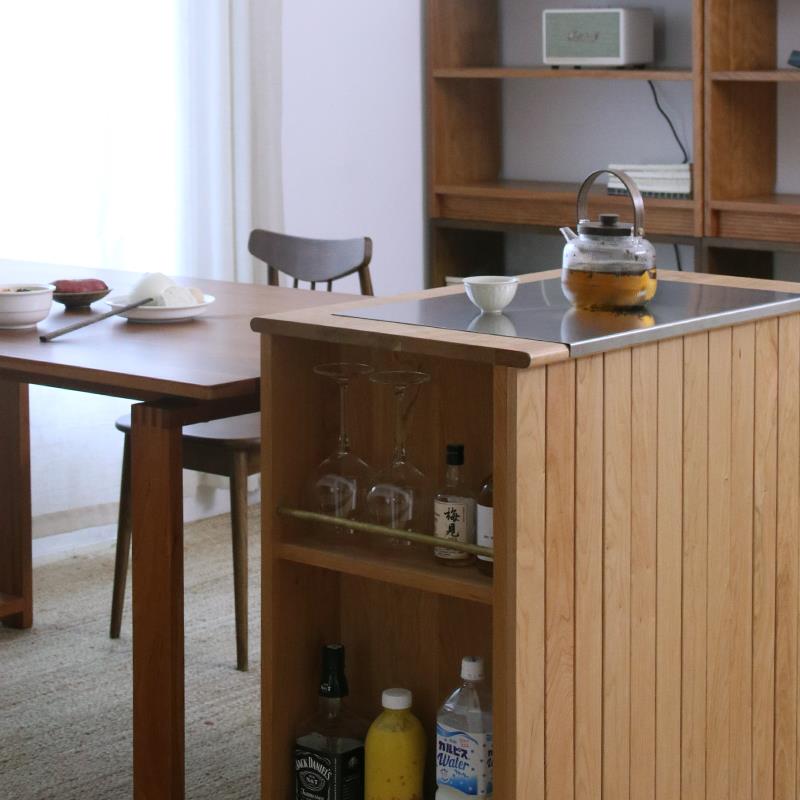 木里方根 移动岛台 实木厨房小推车吧台茶水柜樱桃木中岛台餐边柜