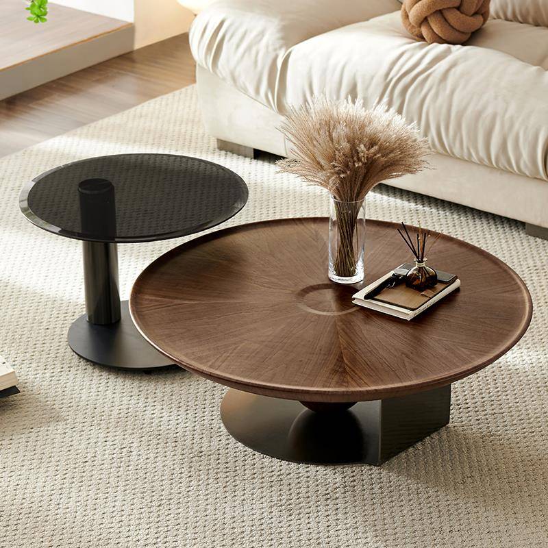 侘寂风胡桃木茶几极简轻奢意式小户型简约现代设计师款茶几高级感