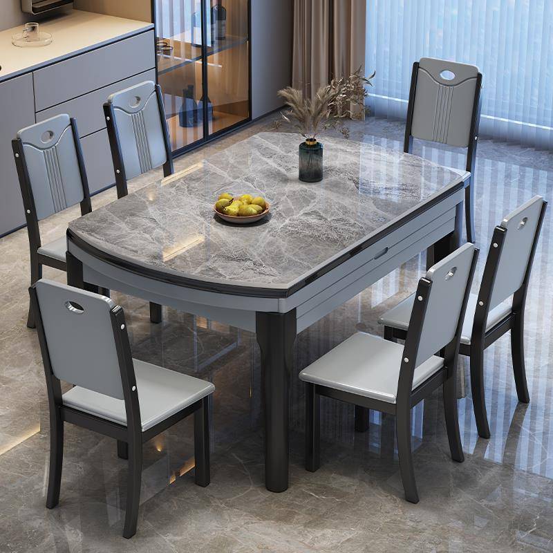 实木岩板餐桌现代简约轻奢家用小户型折叠伸缩可变圆桌饭桌椅组合