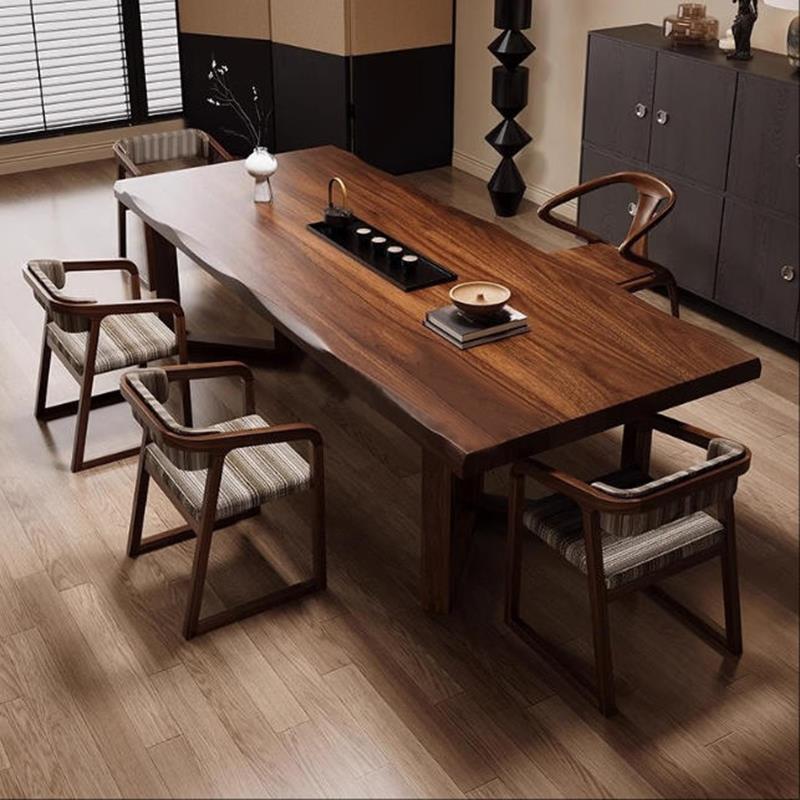 南美黑胡桃木茶桌现代简约原木客厅大板泡茶台实木家用茶几阳台桌