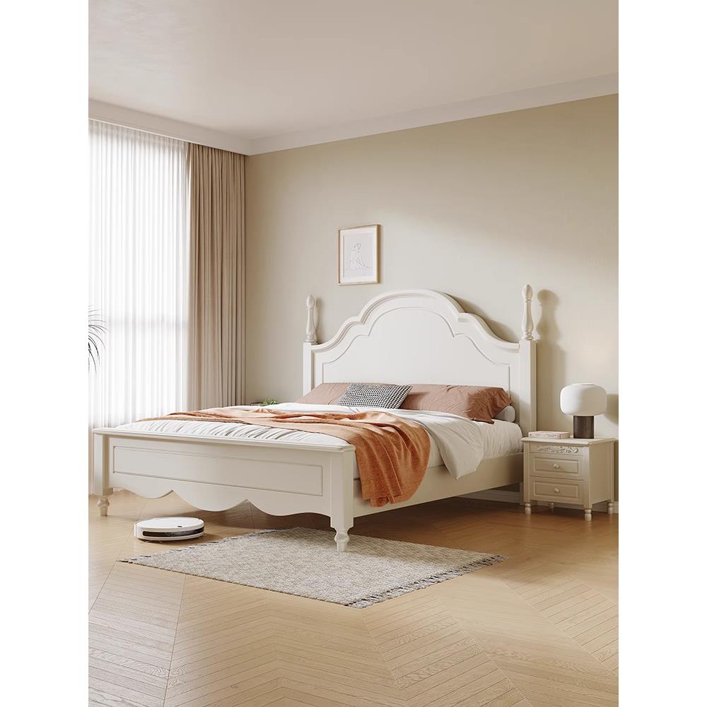 美式轻奢实木床现代简约主卧高端大气白色双人床奶油风家用公主床