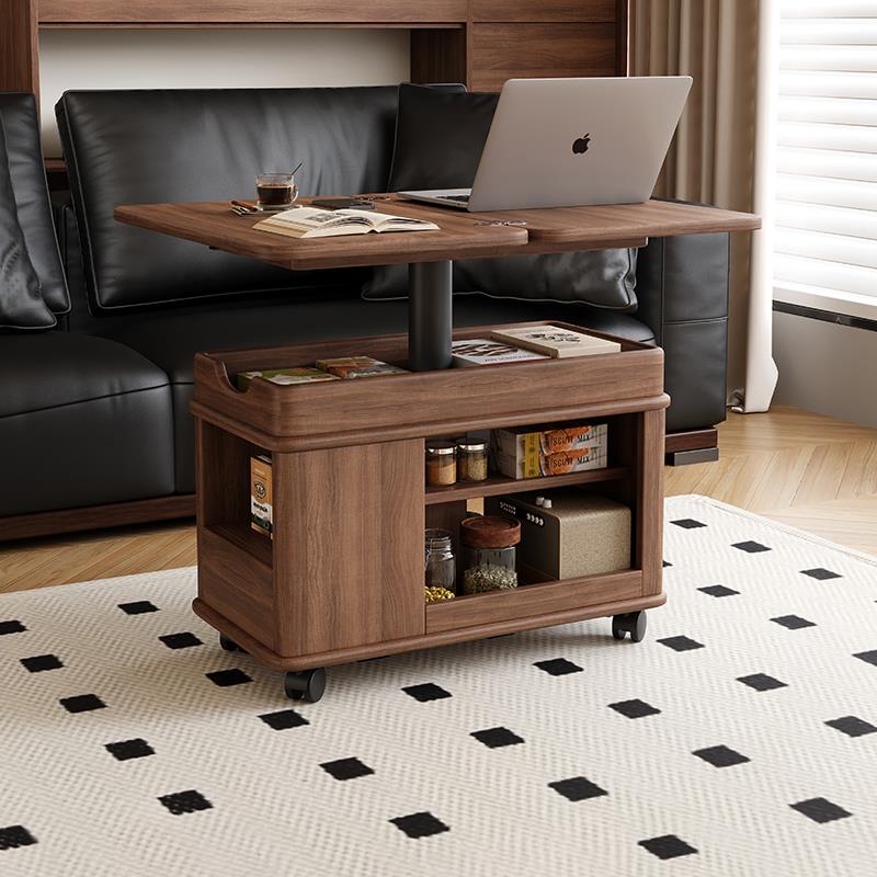可移动茶几小户型客厅家用桌面可升降折叠多功能沙发边几实木推车