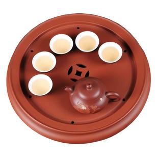 全手工朱泥手拉茶盘传统家用茶具大小圆形紫砂茶船储水干泡台茶台