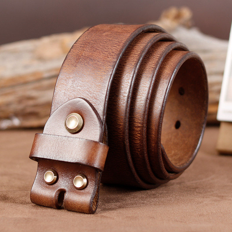 无头皮带男真皮不带头针扣皮带条裤带身头层纯牛皮男士腰带覆古潮