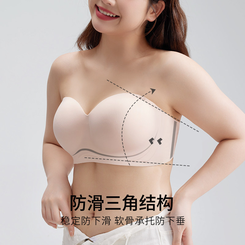 无肩带内衣聚拢防滑隐形无痕夏季薄款裹胸大尺码大胸胖mm防走光文