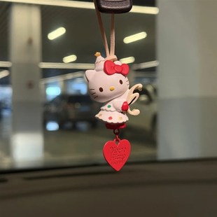 饰高颜值新款 可爱kitty汽车挂件女车载后视镜挂饰钥匙扣少女心装