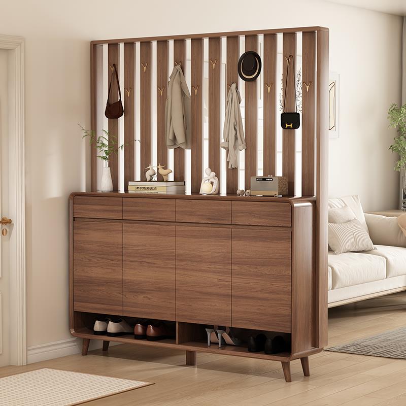 鞋柜家用门口挂衣架一体入户靠墙玄关新款多功能沙发实木框隔断柜