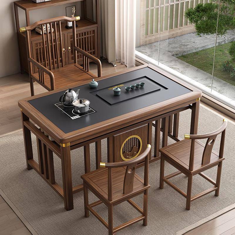 大理石茶台小户型阳台实木茶桌椅组合禅意功夫茶几茶盘一体喝茶桌