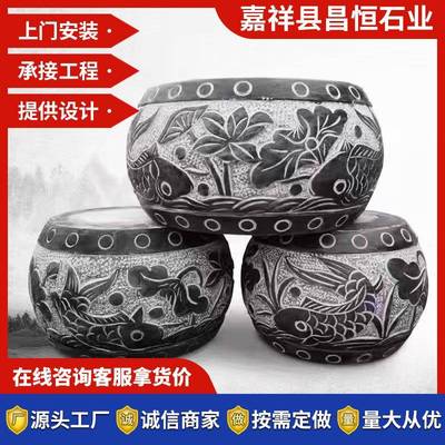 青石雕刻浮雕柱墩石景区古建雕花柱墩石仿古柱础石空心包柱石