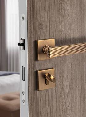 锌合金静音室内门锁磁吸卧室简约铜拉丝灰色实心门把手