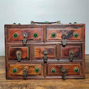 旧藏老花梨木七抽首饰盒镶嵌宝石珠宝首饰盒官箱摆件