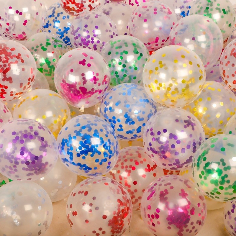 透明12寸亮片气球彩色魔力透明乳胶纸屑气球婚庆生日派对装饰用品