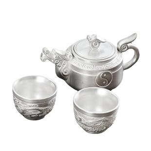 茶具礼品高端手工茶具一壶二杯便捷家用茶器真银包银陶鎏银茶壶杯