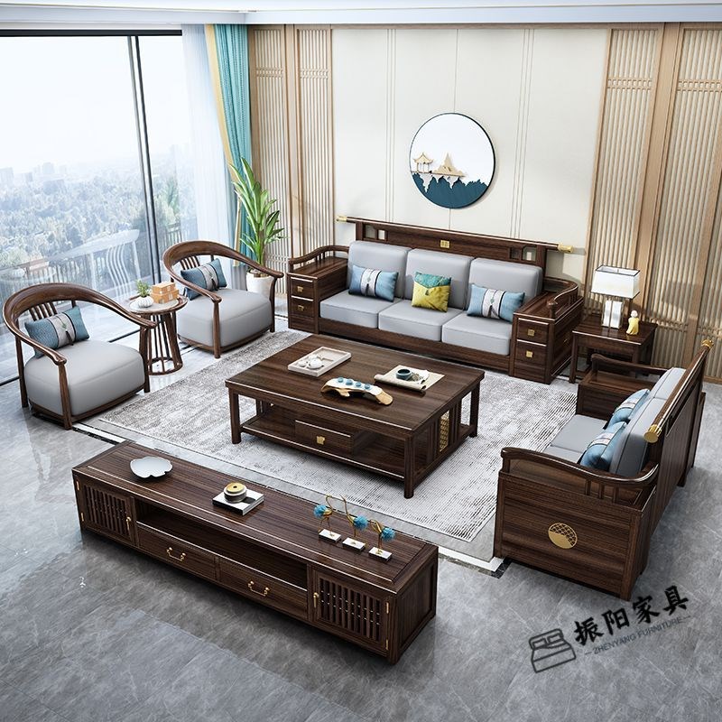 新中式乌金木实木沙发贵妃沙发冬季两用储物沙发组合客厅家用沙发